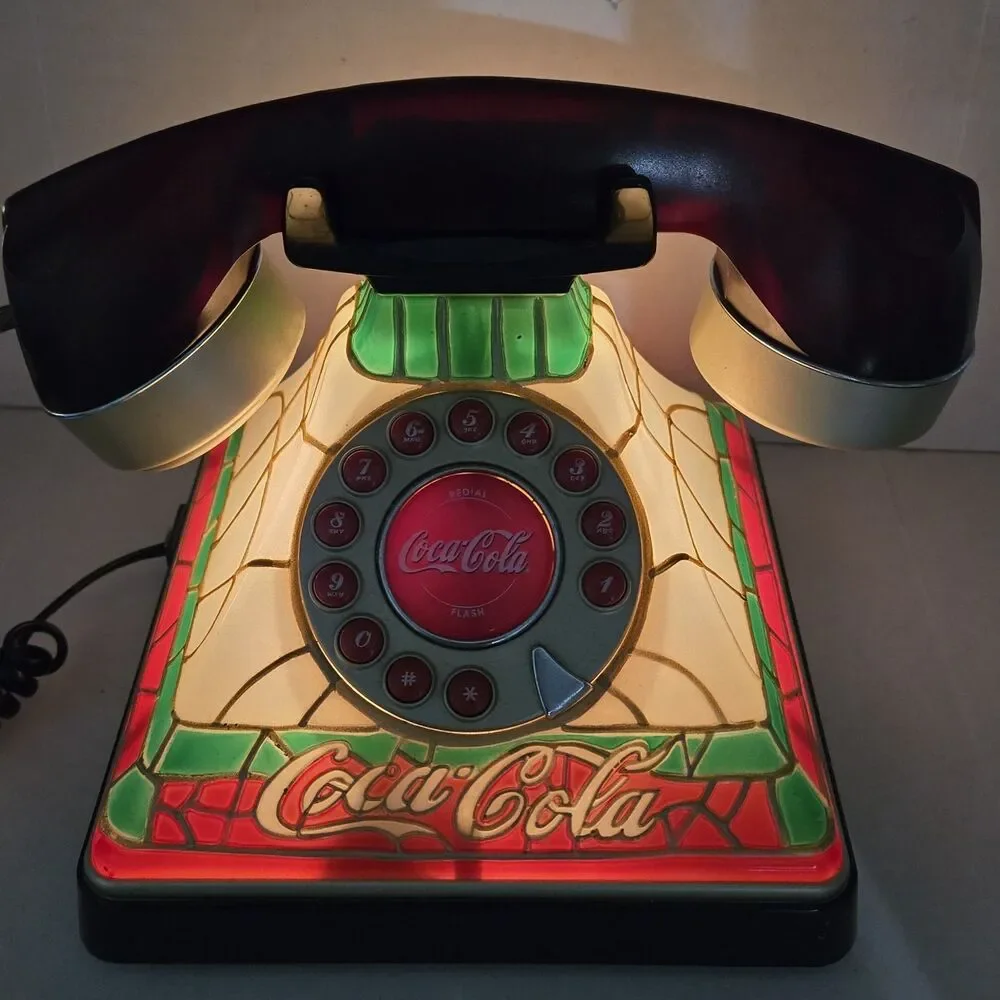 2001 Coca-Cola Stained Glass Look Light Up Telephone Polyconcept 841.053 Works!